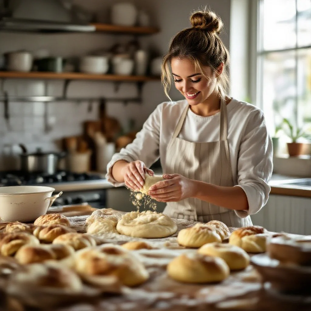 A Scandinavian baker adding crushed cardamom to a batch of cardamom buns dough