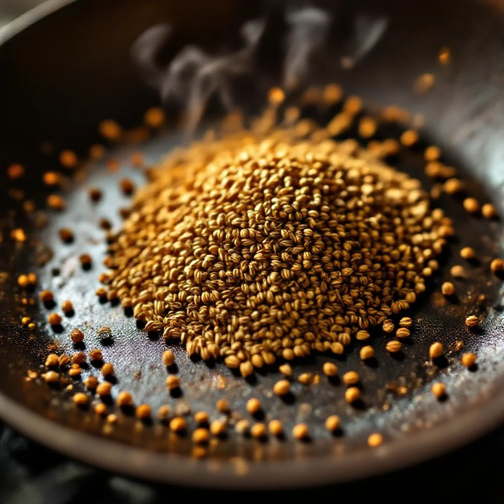 Cumin seeds being toasted in a dry pan