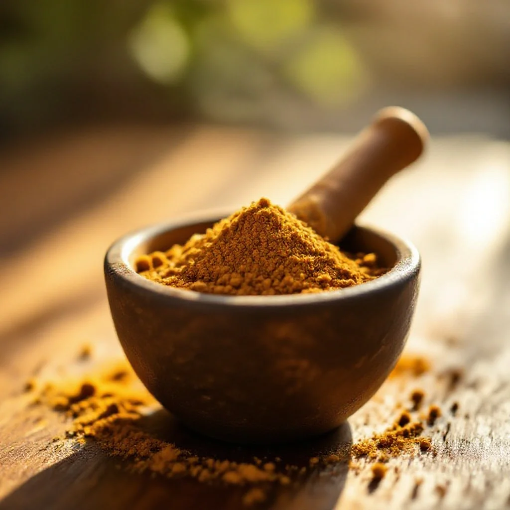 A mortar with freshly ground cumin
