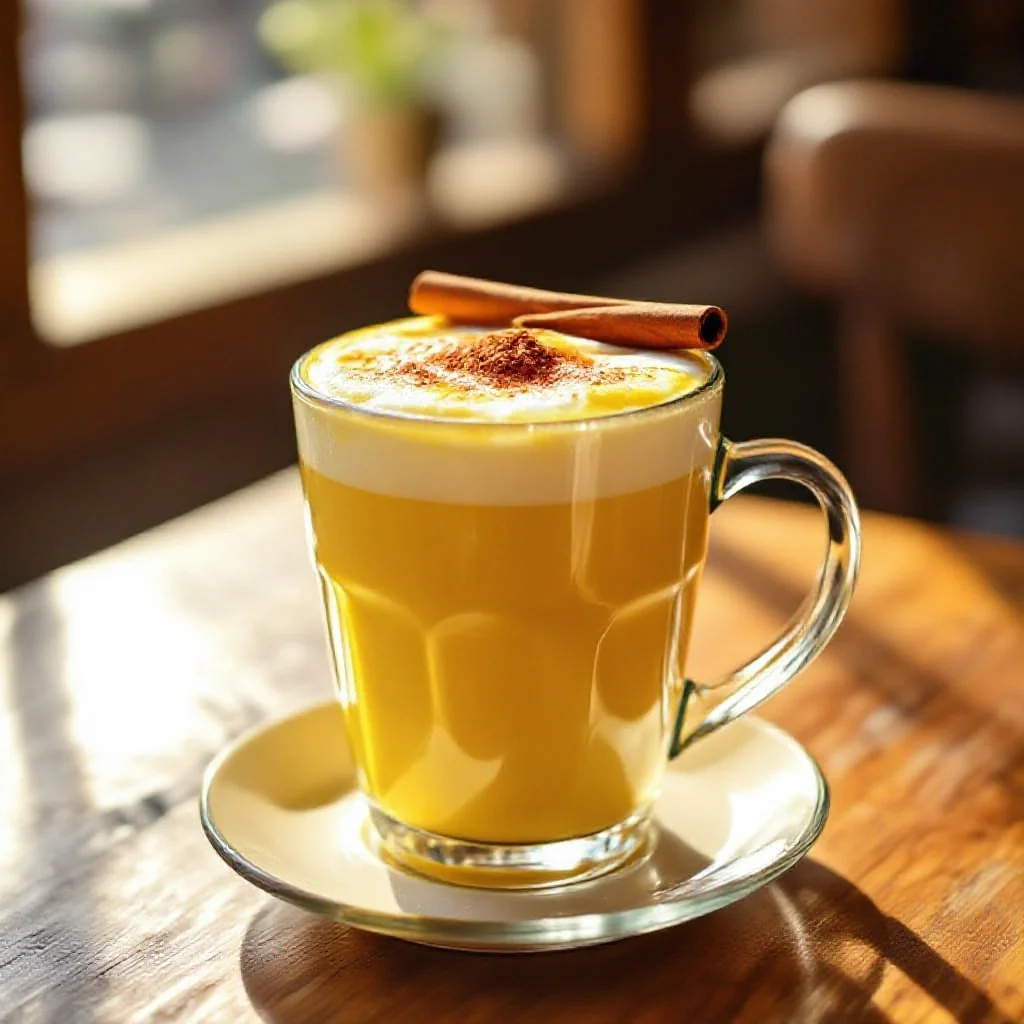 A glass of golden milk turmeric latte