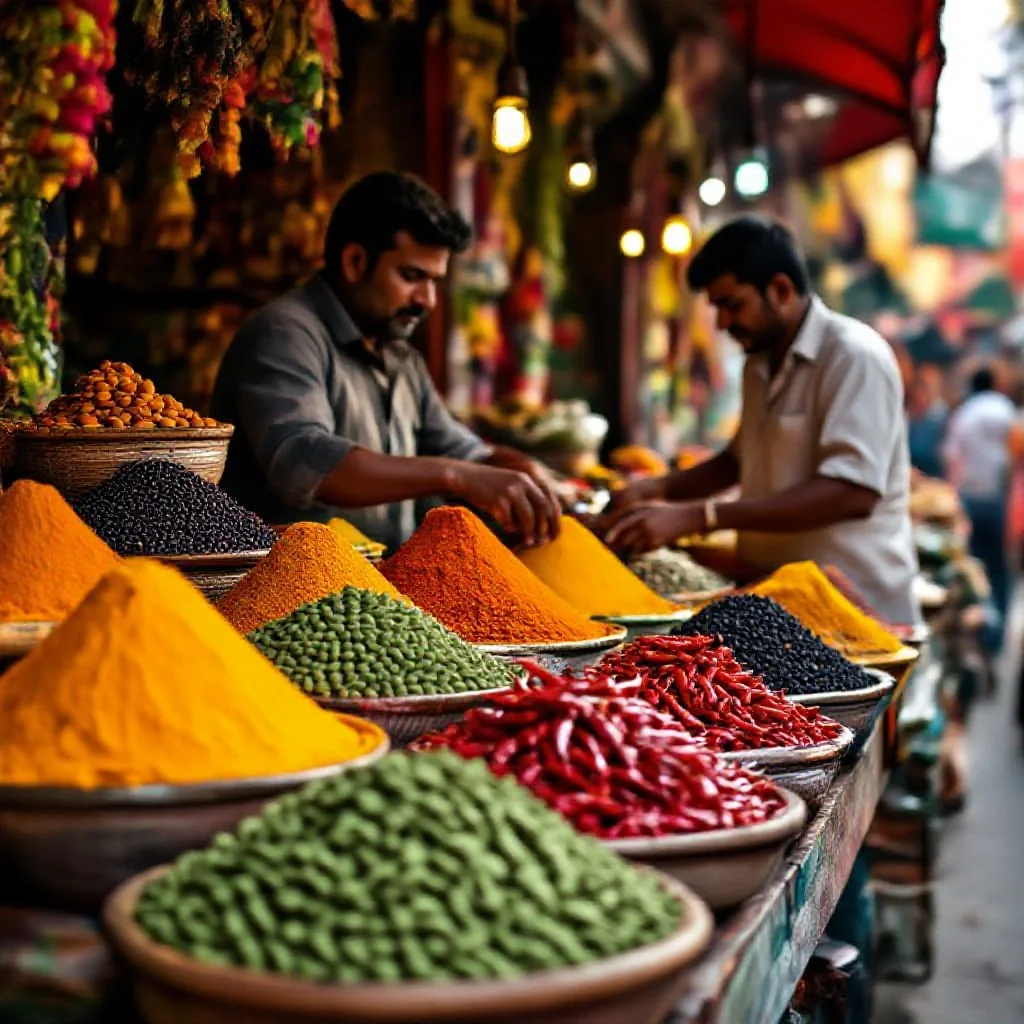 A vibrant Indian spice stall