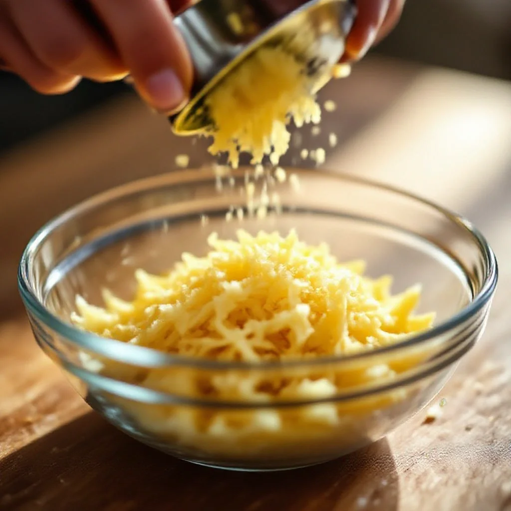 Ginger being grated into a bowl