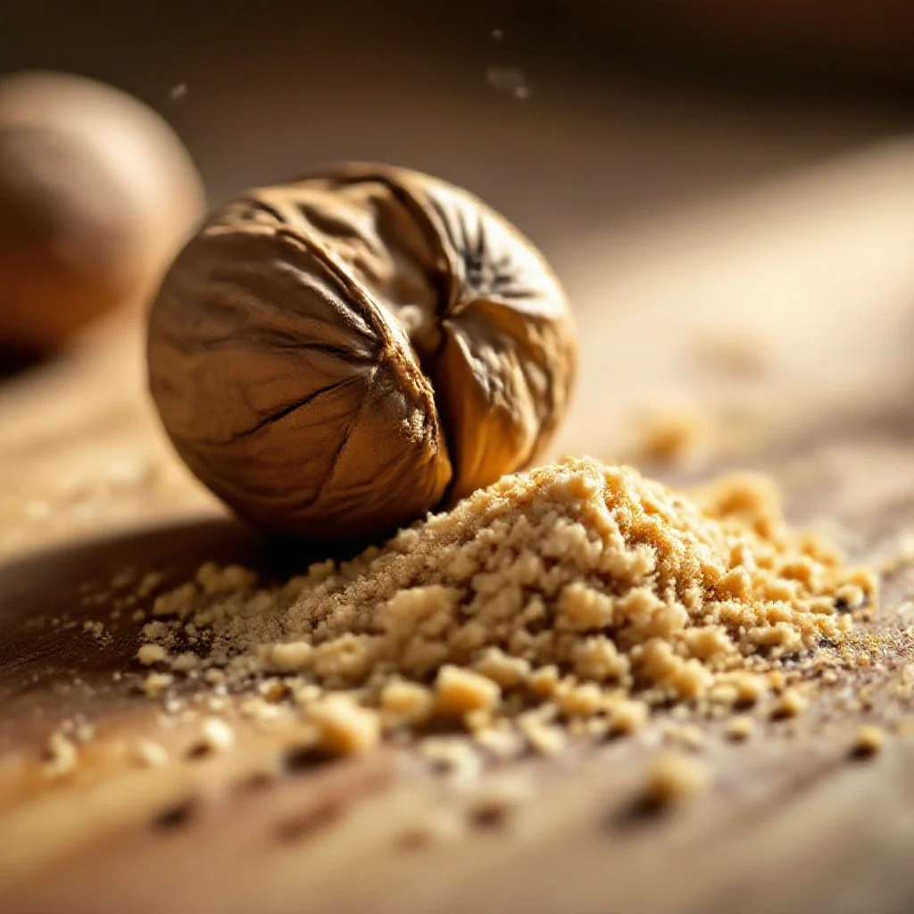 A whole nutmeg being grated