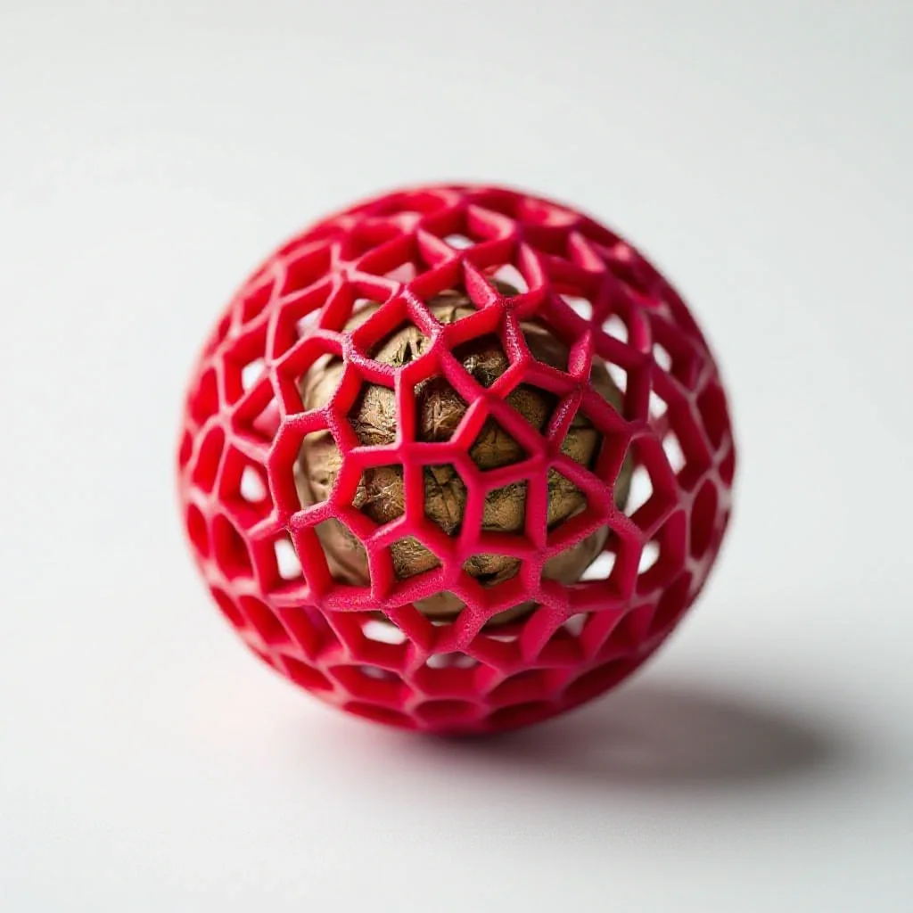 Mace, the red lacy aril surrounding a nutmeg kernel, laid on a white surface