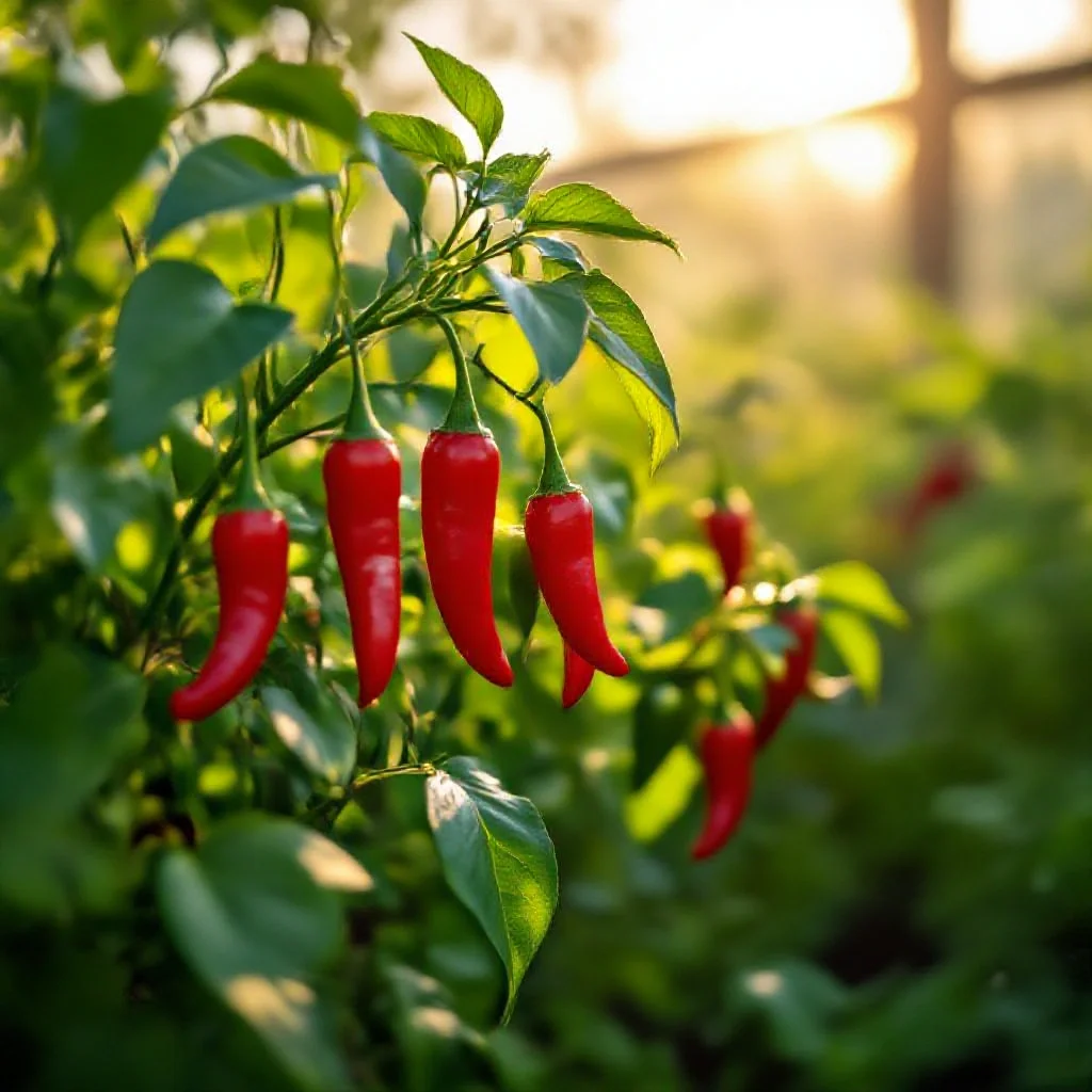 Chilli plants in a kitchen garden