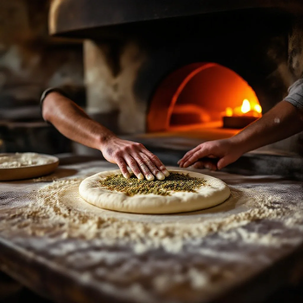 Zaatar bread being made