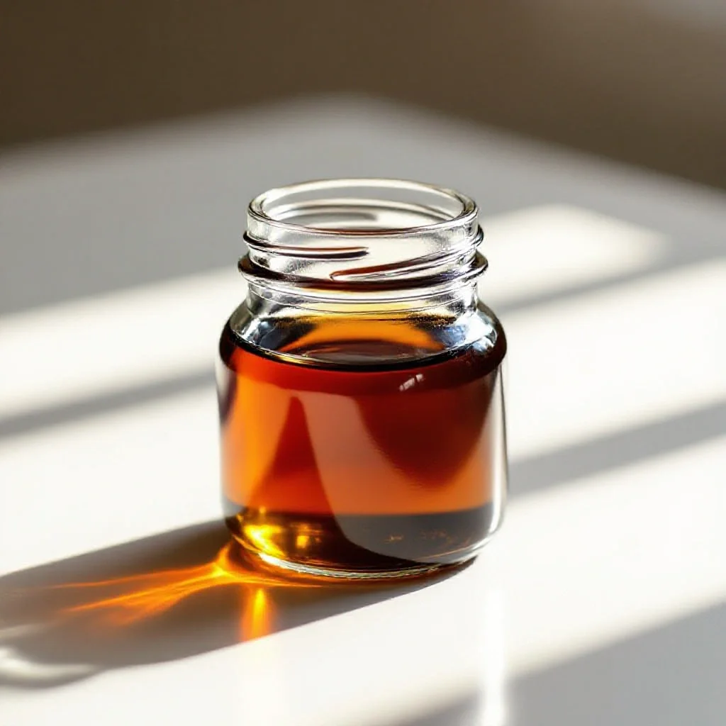 A glass jar of vanilla extract
