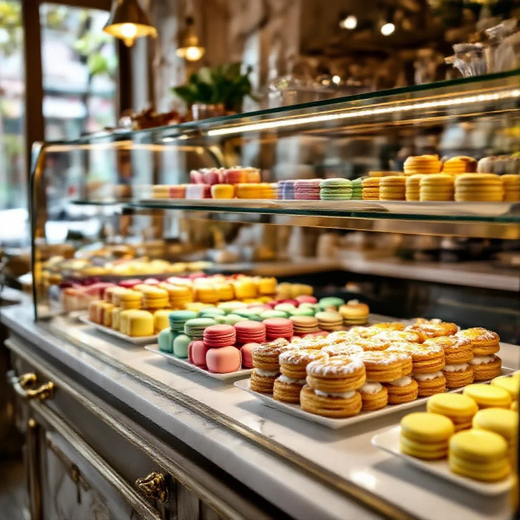 A French high-end pastry shop display