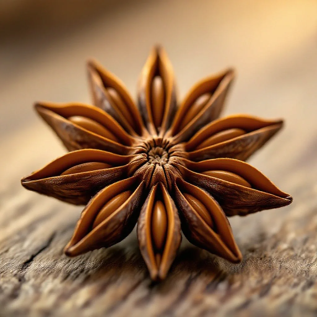 Star anise as the centrepiece of a five-spice arrangement
