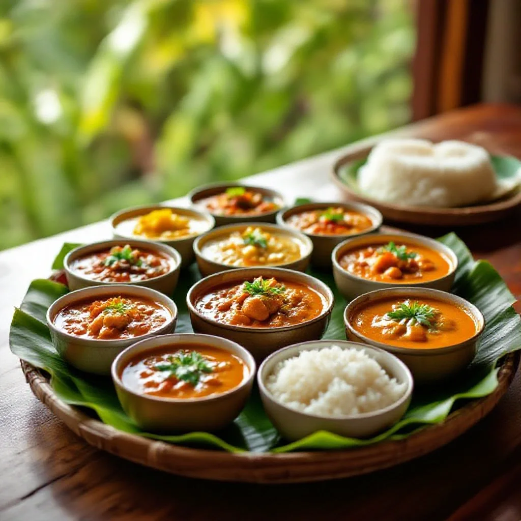 A Sri Lankan rice and curry spread