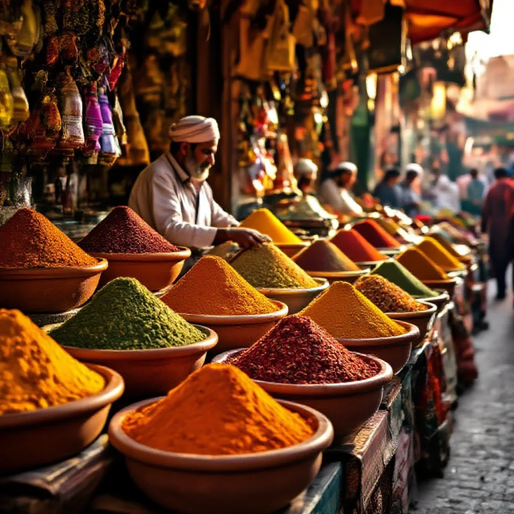 A Marrakech spice merchant's stall piled with ras-el-hanout