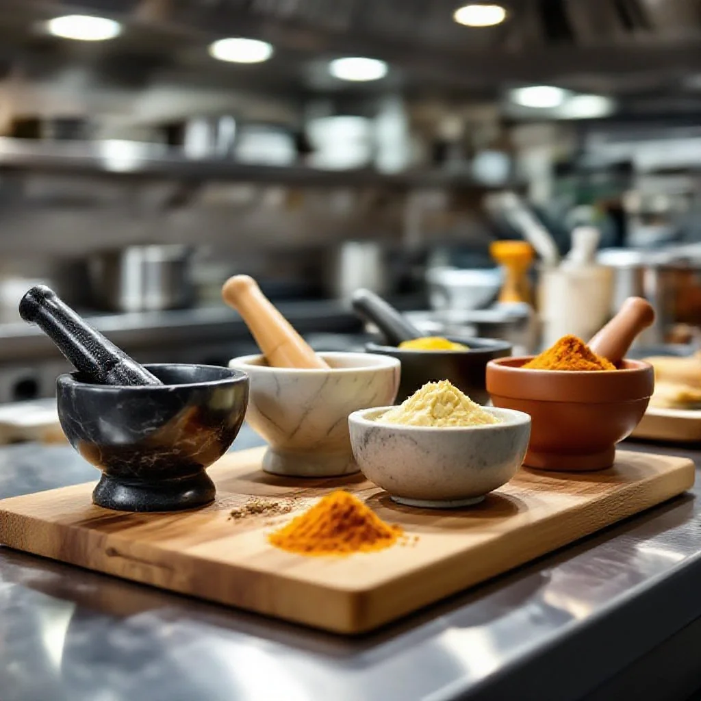 A professional kitchen prep station