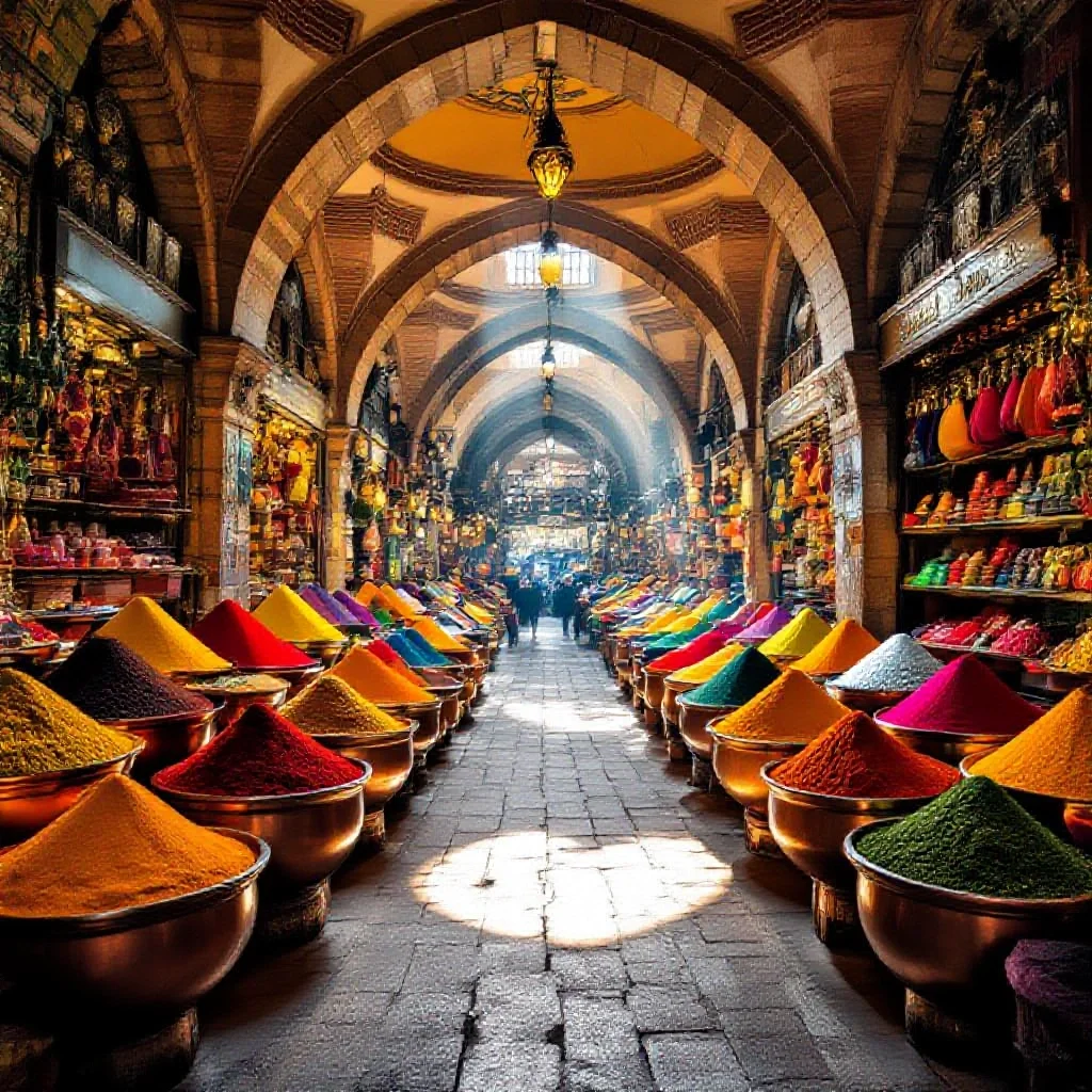A vibrant Istanbul spice bazaar interior