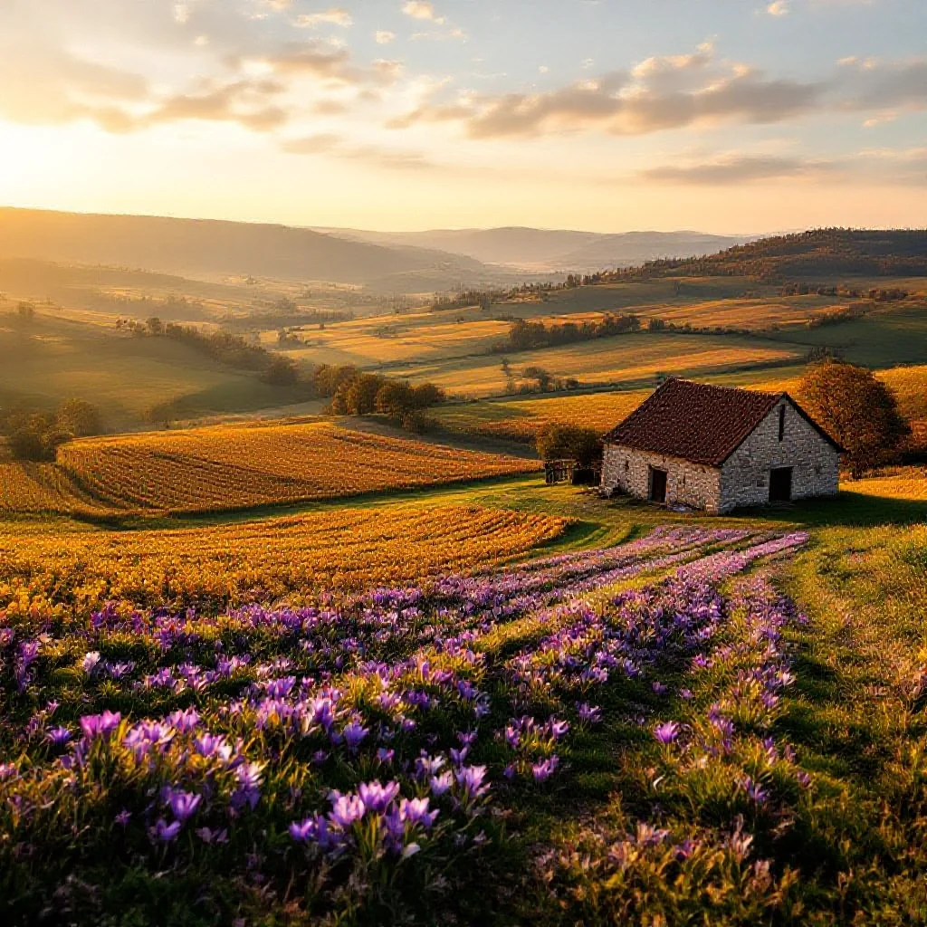 The rolling autumn countryside of the Lot valley