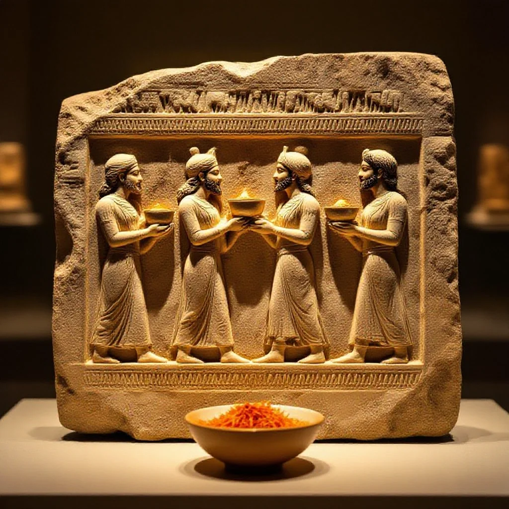 An ancient stone relief fragment showing Persian figures carrying offering bowls