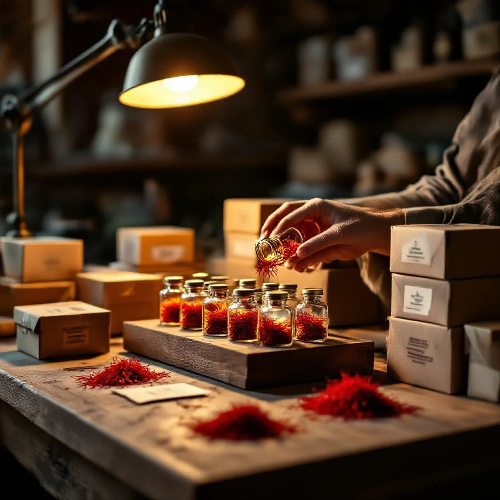 An artisan saffron packaging workshop