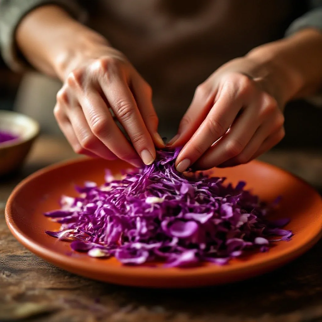 The emondage process, fingers separating the crimson stigmas from the...