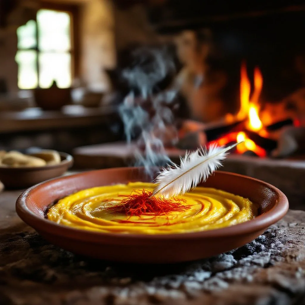 A traditional Spanish saffron tostado setup, a terracotta plate over low...